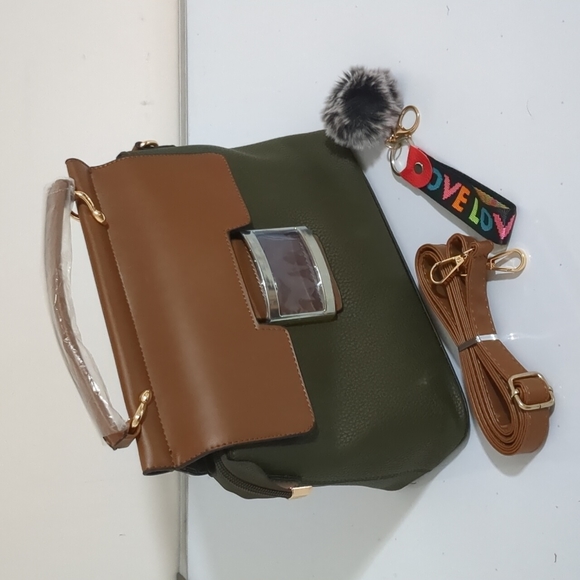 Divinity purse with Shoulder strap. Dark Green/Brown - Picture 3 of 8